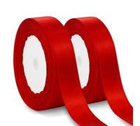 Feelorna 2 Rolls Satin Ribbons, 48 Yards Balloon Ribbon for Crafting, Solid Color Ribbon for Present Wrapping, Smooth Silk Ribbons for Wedding Party Decoration (Red)