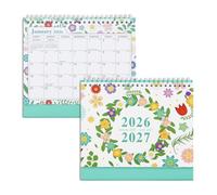 Feelorna Desk Calendar 2026 UK, 18 Months Calendar from Jan. 2026-Jun. 2027 Desktop Calendar Thick Paper Desk Planner with Twin-Wire Binding Large Plan Grid 20.5 x 18.5 x 7.4 cm (Flower)