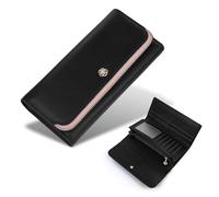 Feelorna Women's Long PU Leather Wallet with Multiple Card Slots and Zip Coin Compartment, Portable Purse Women's Credit Card Holder with ID Window, black, standard size, Classic