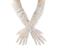 Feelorna Women's Long Tulle Gloves, Sheer Wedding Bridal Gloves Mesh Elbow Length Opera Party Glove for Wedding Evening Party Halloween Costume (White)
