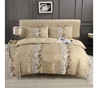 Feels Home Complete Set Bliss Beige Floral Microfiber Bedding Set 3Pcs - Single Duvet Cover, Fitted Sheet & Pillowcase | Smooth, Lightweight & Easy Care