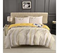 Feels Home Complete Set Bliss Gold Leaf 4 piece bedding set - King Duvet Cover, Fitted Sheet & 2 Pillowcases | Breathable, Wrinkle-Resistant & Soft Touch