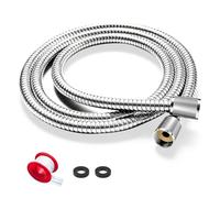 FEELSO Stainless Steel Shower Hose 2m, Leakproof Universal Standard G1/2 | Anti-Explosion & Anti-Kink, High Pressure Resistance, Replacement Pipe, Extra Long Reach, Rustproof, Flexible, Silver