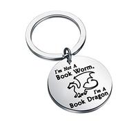 FEELUK Book Lover Gift Reading Lover Gift Book Keychain I'm Not A Book Worm I'm A Book Dragon Literary Reading Jewelry Book Club Keyring Gift for Book Lover Reader Bibliophile Librarian (I'm Not -KY)