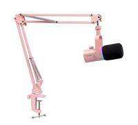 FEELWORLD PM1-AS USB/XLR Micro Gaming Streaming (for PC PS4 PS5), RGB Dynamic Iris Microphone, Pink with Stand, for Gaming, Podcasting, Broadcasting