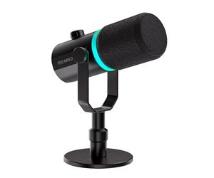Feelworld PM1 XLR/USB Dynamic Microphone for Podcast Recording, Gaming PC Computer Mic with RGB Light, Mute, Headphones Jack, Desktop Stand, XLR Cable for Studio YouTube VoiceOver