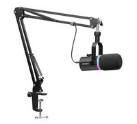 Feelworld PM1 XLR USB Dynamic Microphone with Boom Arm Stand for Podcast Recording PC Computer Gaming Live Streaming Vocal Voice-Over, Studio Metal Mic, RGB Light, Mute Button, Headphones Jack