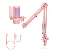 Feelworld VM1 USB Gaming Microphone with Cantilever Stand for Recording Podcasts, Video Games, Studio PC Microphone, Pink with Cardioid Pointing, RGB Lighting,Anti-Spray Mesh