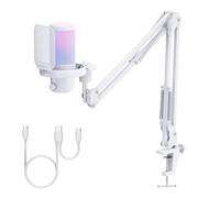 Feelworld VM1 USB Gaming Microphone with Cantilever Stand for Recording Podcasts, Video Games, Studio PC Microphone,White with Cardioid Pointing, RGB Lighting,Anti-Spray Mesh