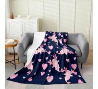 Feelyou Axolotl Plush Throw Blanket Twin 60"x80" Heart Flannel Fleece Blanket Cute Axolotl All Season Bed Blanket Cartoon Salamander Navy Blue Pink