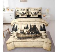Feelyou Bear Comforter Set with Sheets 7 Piece Twin Size Rustic Cabin Country Bed in a Bag Kids Boys Girls Lake Life Bedding Set Wild Animal Bedroom Decor