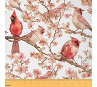 Feelyou Birds Fabric by The Yard 5 Yards Cherry Blossoms Decorative Waterproof Outdoor Fabric for Boys Girls Floral Botanical Branches Upholstery Fabric for Chairs Nature Theme DIY Reupholstery Fabric