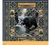 Feelyou Black Bear Fabric by The Yard Rustic Lodge Cabin Upholstery Fabric for Chairs, Cute Wildlife Decorative Waterproof Outdoor Fabric, 1 Yard Polyester