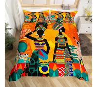 Feelyou Black Woman Bedding Set Ethnic Afro African Comforter Cover Set Traditional Exotic Duvet Cover Set Tribal Quilt Cover 1 Duvet Cover with 2 Pillowcases King