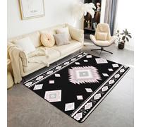 Feelyou Boho Aztec Area Rug 5x7 for Living Room | Polyester Western Bohemian Rugs for Bedroom Black Pink Decor Carpet Rhombus Geometric Indoor Floor Mat Soft Non-Slip