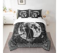 Feelyou Boho Cat Comforter Set Boho Exotic Bedding Set Full 7 Pcs, Sun Moon Bed Set for Room Decor Astrology Space Cosmic Celestial Bed in a Bag with Comforter, Sheets, Pillowcases & Cushion Cover