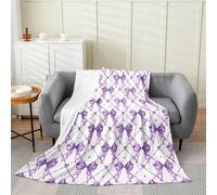 Feelyou Bow Plush Throw Blanket, Throw 50"x60" Girls Bow Blanket for Boys Teens Decor Cute Bowknot Flannel Fleece Blanket Kawaii Purple Bedroom