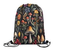 Feelyou Brown White Drawstring Backpack 13"x15.7" Abstract Art Sports Gym String Bag Stripe Line Floral Drawstring Bags, Black Orange Green, 13"x15.7", Mushroom