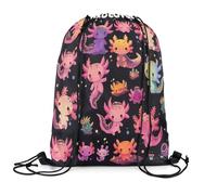 Feelyou Brown White Drawstring Backpack 13"x15.7" Abstract Art Sports Gym String Bag Stripe Line Floral Drawstring Bags, Pink Black, 13"x15.7", Axolotl