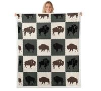 Feelyou Buffalo Sherpa Bison Fleece Throw Blanket - 50"x60" Rustic Lodge Cabin Farmhouse Plush Green Plaid Fuzzy Blanket for Bed, Sofa, Couch