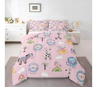 Feelyou Cartoon Animal Kids Comforter Set Full Size Lions Zebras Giraffes Bedding Set Zoo Animal Duvet Quilt for Kids Boys Girls Bedroom Decor Microfiber Ultra Soft Breathable