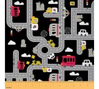 Feelyou Cartoon City Map Fabric by The Yard Car Race Track Print Waterproof Outdoor Fabric for Boys Girls Downtown Rural Map Black Upholstery Fabric for Chairs Car Themed Reupholstery Fabric 1 Yard
