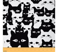 Feelyou Cat Upholstery Fabric for Chairs 1 Yard Cats Print Fabric by The Yard for Kids Boys Cute Cartoon Kitten Animal Cat Lover's Gift Decorative Waterproof Outdoor Fabric Black White Outdoor Fabric