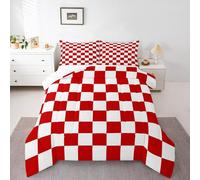 Feelyou Checkered Retro Bedding Set Teen Women Men Red White Plaid Comforter Set Twin Size Kids Boys Girls Geometric Vintage Duvet Insert Modern Simple Groovy Aesthetic Room Decor