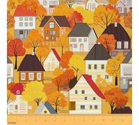Feelyou City Trees Upholstery Fabric by The Yard, Urban Architecture Reupholstery Fabric for Chairs,Landscape Llustration With Tile Roof Pattern Decorative Waterproof Outdoor Fabric, 1 Yard,Yellow Red