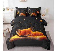 Feelyou Cute Fox Comforter Set with Sheets King Size Kids Galaxy Fox 7 Pieces Bedding Set for Boys Girls Teens Universe Animal Bed in a Bag Breathable Woodland Fox Bed Set Glitter Wildlife