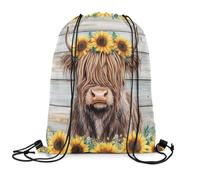 Feelyou Cute Panda Drawstring Backpack 13"x15.7" Cute Animal Bamboo Sports Gym String Bag, Brown and Yellow, 13"x15.7", Highland Cow