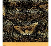 Feelyou Death Moth Fabric by The Yard Damask Pattern Upholstery Fabric for Sewing Crafting Black Gold Waterproof Indoor Outdoor Decor for Home DIY Projects Retro Leaves 1 Yard