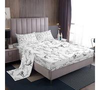 Feelyou Dinosaur Bed Sheets Set Queen Size 3D Digital Print Sheet Set for Kids Boys Girls Decor Jungle Dino Sheets with Deep Pocket Fitted Sheet Wild Animal Black and White Bedding Set Bedroom