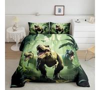 Feelyou Dinosaur Kids Comforter Set Full Size Jungle Dino Bedding Set 3D Dino Print Duvet Quilt for Kids Boys Girls Bedroom Wild Animal Decor Green and Brown Microfiber Ultra Soft Breathable