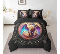 Feelyou Dragon Comforter Set with Sheets Queen Size Dragon Stuff Bed in a Bag for Boys Girls Teens Wild Life 7 Pieces Bedding Set Dragon Decor Bed Set Room Decor Black Yellow