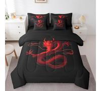 Feelyou Dragon Monster 7 Piece Bedding Set Full Size Red Dragon Comforter Set with Sheets for Adult Kids Boys Girls Classical Monster Bed in a Bag Black Red Cool Bed Set