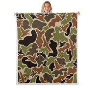 Feelyou Duck Hunter Green Camouflage Hunting Fleece Throw Blanket Queen 90"x90" Kids Black Brown Plush Blanket for Boys Teens Camo Army Sherpa Blanket Breathable Wild Fuzzy Blanket Room Decor