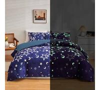 Feelyou Galaxy Glow in The Dark Comforter Set for Girls Kids Queen Purple Universe Starry Night Bedding Set Super Soft Outer Space Stars Moon Comforter Girl Bedroom Glow Decor Bedding Quilted Duvet
