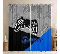 Feelyou Gamer Curtains for Bedroom Teens Boys Gaming Curtain Gamepad Home Decor Player Video Game Thermal Insulated Window Drapes Kids Grommet Treatment Black Blue Grey 38W X 54L 2 Panels