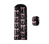 Feelyou Girls Bow Kids Sleeping Bag for Black Pink Bowknot 3 Seasons Cold Warm Weather Camping Sleeping Bags Kawaii Cute Princess Style Lightweight Backpacking Compact Outdoor Liner Hiking Travel