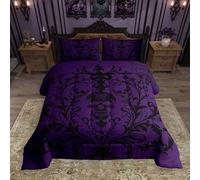 Feelyou Gothic Comforter Set All Season Sugar Skull Bedding Set with 2 Pillow Cases Damask Print Spider Web Microfiber Kids Queen Bedclothes Bedroom Decor Duvet Quilt Breathable Soft Lightweight