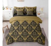 Feelyou Gothic Damask Comforter Set with Sheets 7 Piece Full Size Exotic Death Moth Bedding Set for Kids Boys Girls Victorian Baroque Floral Goth Bed in a Bag Room Decor Soft Lightweight Microfiber