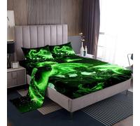 Feelyou Green Western Dragon Bed Sheets Set Twin Size Galaxy Space Dragon Deep Pocket Fitted Sheet Western Magical Bedding Sets Soft Bed Set 3Pcs with 1 Pillow Cases