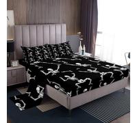 Feelyou Halloween Gothic Bed Sheets Set Full Size Goth Sugar Skull Bedding for Kids Dancing Skeleton Bones Funny Horror Theme Sheet with 16 Inch Deep Pockets Room Decor with 2 Pillow Case Soft 4Pcs