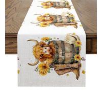 Feelyou Highland Cow Kitchen Dining Table Decor 13" x 72" Highland Cattle Table Runner Decor Animal Home Decor for Living Room Dresser Scarfs Dresser Runners Sunflower Table Decor for Kitchen Dinning