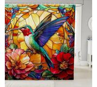 Feelyou Hummingbird Shower Curtain 72"x78" Tropical Birds Bathroom Shower Curtain Set Hummingbird Flowers Blossoming Iris Flowers Bath Curtain Kids Bathroom Accessories Orange Yellow
