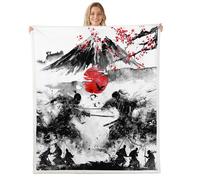 Feelyou Japanese Samurai Sherpa Blanket Queen 90"x90" Sunset Fleece Throw Blanket for Bed Sofa Couch Kids Women Men Ultra Soft Japan Themed Plush Blanket Samurai Fuzzy Blanket Bird Flannal Blanket