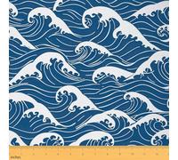 Feelyou Japanese Wave Fabric by The Yard 5 Yards Sea Ocean Waves Decorative Waterproof Outdoor Fabric Japanese Style Upholstery Fabric for Chairs Japanese Ukiyoe DIY Reupholstery Fabric