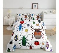 Feelyou Kids Bug Comforter Twin Boys Flying Bugs Pattern Comforter Set for Girls Children Colorful Beetle Collection Decor Bedding Set Soft Lightweight Nature Animal Bed Set 1 Comforter 1 Pillow Case