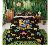 Feelyou Kids Cute Cartoon Dinosaur Comforter Set Twin Size Personalized Initial H Bedding Set for Boys Girls Kawaii Jungle Dino Funny Alphabet Pattern Duvet Quilt Room Decor